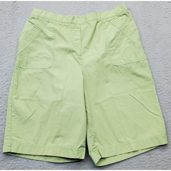Alfred Dunner Shorts Women Petite 12 Green Solid High Rise Elastic Waist Pull On - Picture 1 of 7